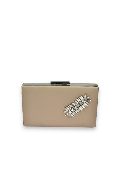 Biçanta Τσάντα βραδινού φορέματος Mink Color Non-Scratch Satin Silver Stone Τσάντα αρραβώνων γάμου