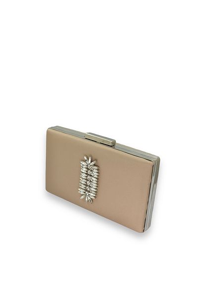 Biçanta Τσάντα βραδινού φορέματος Mink Color Non-Scratch Satin Silver Stone Τσάντα αρραβώνων γάμου