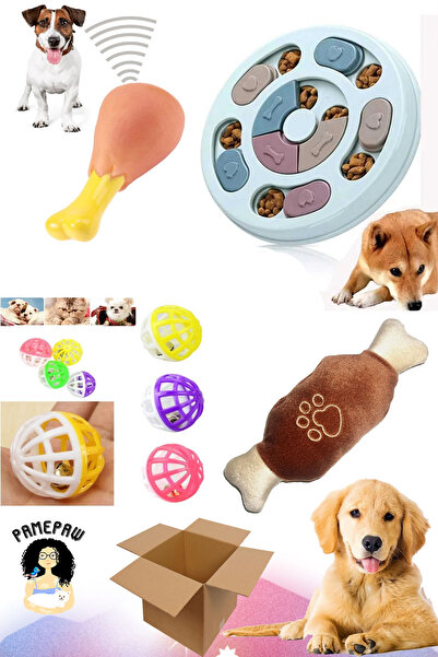 PAMEPAW 4'lü Set : Köpek Oyuncağı Mama Bulmaca , Peluş Kemik Dayanıklı Sesli,...