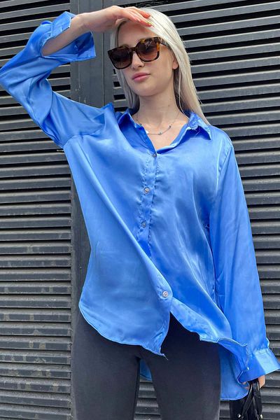 Madmext Cămașă Blue Basic pentru damă din satin Mg1326