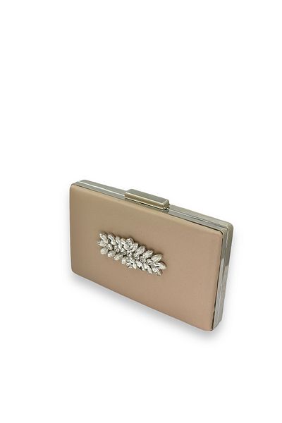 Biçanta Τσάντα βραδινού φορέματος Mink Color Non-Scratch Satin Silver Stone Τσάντα αρραβώνων γάμου