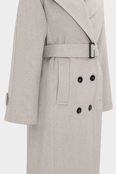 Açelya Okcu Premium Epaulet Λεπτομερές Γυναικείο Μάλλινο παλτό με διπλό στήθος και λεπτή εφαρμογή