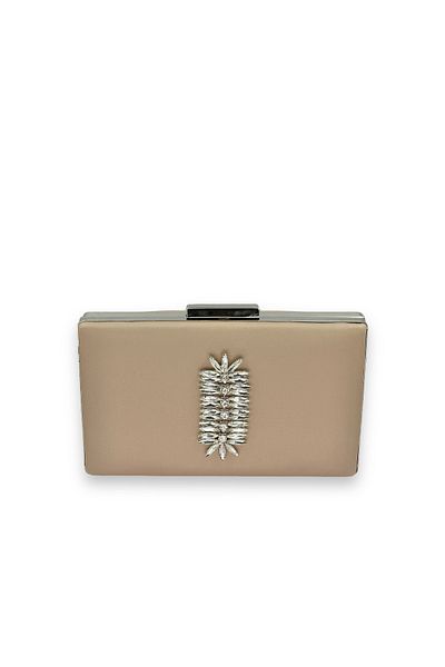 Biçanta Τσάντα βραδινού φορέματος Mink Color Non-Scratch Satin Silver Stone Τσάντα αρραβώνων γάμου