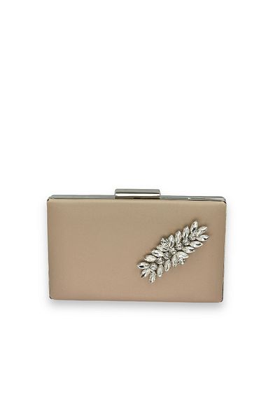 Biçanta Τσάντα βραδινού φορέματος Mink Color Non-Scratch Satin Silver Stone Τσάντα αρραβώνων γάμου