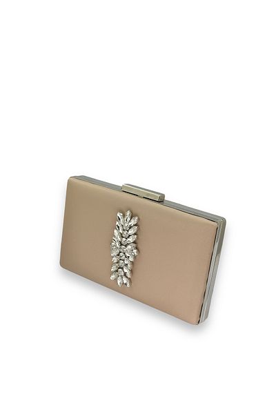 Biçanta Τσάντα βραδινού φορέματος Mink Color Non-Scratch Satin Silver Stone Τσάντα αρραβώνων γάμου