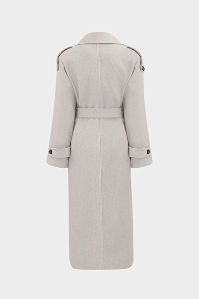 Açelya Okcu Premium Epaulet Detailed Double Breasted Slim Fit Women's Wool Coat with Flap