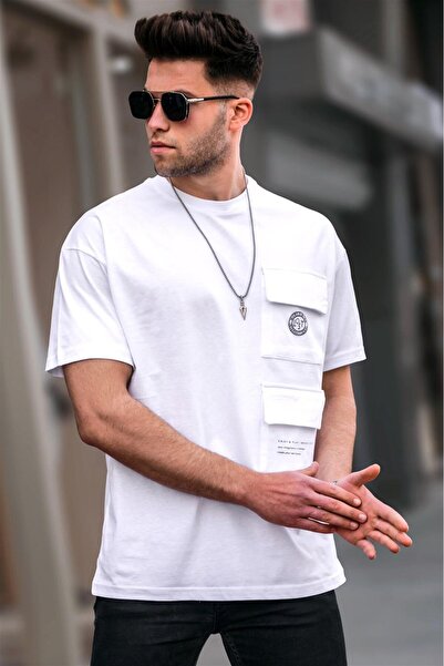 Madmext Λευκό ανδρικό μπλουζάκι με λεπτομέρεια τσέπης 5835