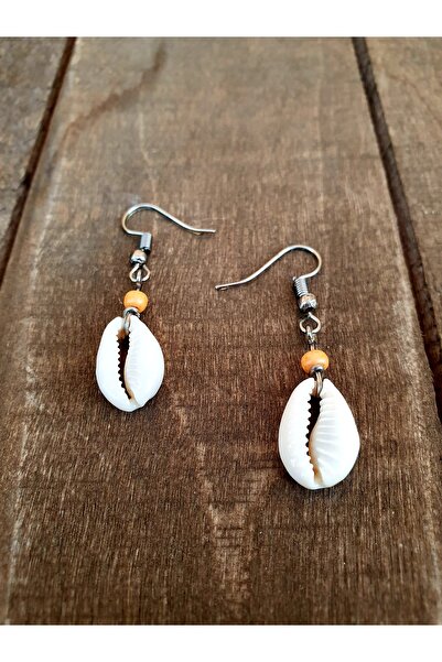 özde dekor Real Sea Shell, Colorful Beaded Earrings (ORANGE)