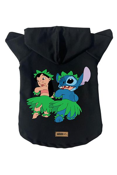 Monopetz Hooded Fleece Sweatshirt Dog and Cat Outfit & Dress - Black Lilo & Stich - Size S