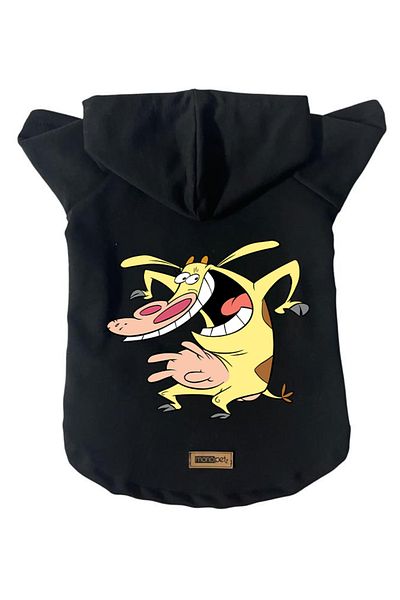 Monopetz Hooded Fleece Sweatshirt Dog and Cat Outfit & Dress - Black Cow