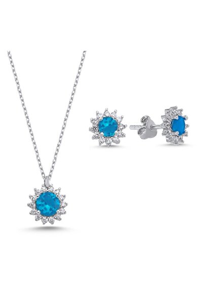 Halo Tektaş Renkli Zirkon Taşlı Set