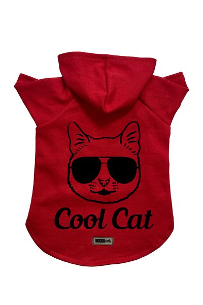 Monopetz Hooded Fleece Sweatshirt Dog and Cat Outfit & Dress - Red Cool cat