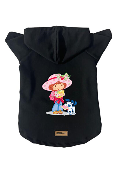 Monopetz سويت شيرت أسود من الصوف بطبعة فتاة الفراولة والكلب - مقاس S