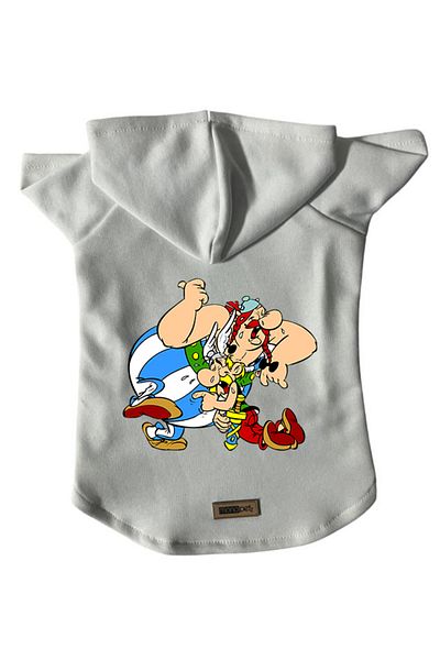 Monopetz Hooded Fleece Sweatshirt Dog and Cat Outfit & Dress - White Astrix and Obelix