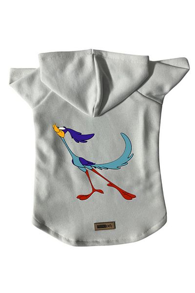 Monopetz Hooded Fleece Sweatshirt Dog and Cat Outfit & Gown - White Road Runner - Size XL