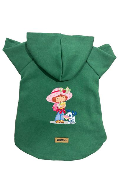 Monopetz Hooded Fleece Sweatshirt Dog and Cat Outfit & Dress - Green Strawberry Girl and Dog