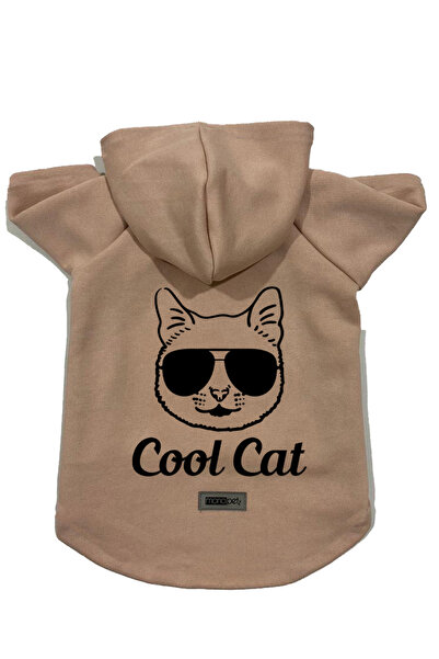 Monopetz Beige Color Cool Cat Brand Hooded Fleece Sweatshirt - Size XL