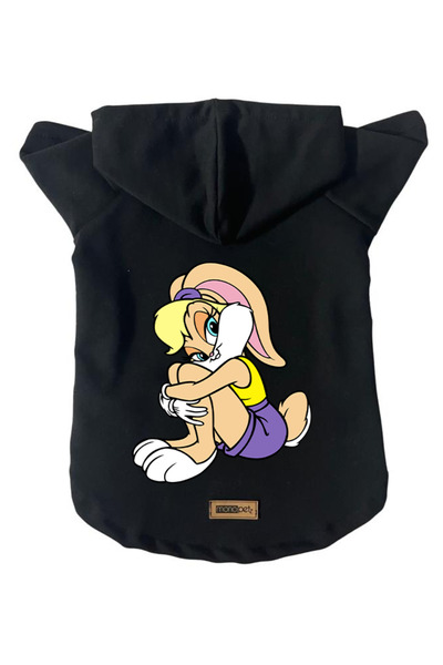 Monopetz سويت شيرت من الصوف بغطاء للرأس ملابس للكلاب والقطط - لولا أسود - مقاس M