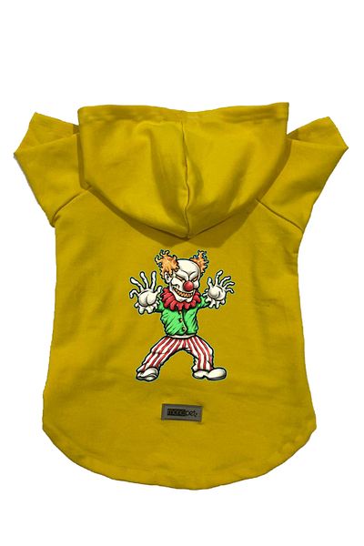 Monopetz Hooded Fleece Sweatshirt Dog and Cat Outfit & Dress - Yellow Evil Clown - Size XL