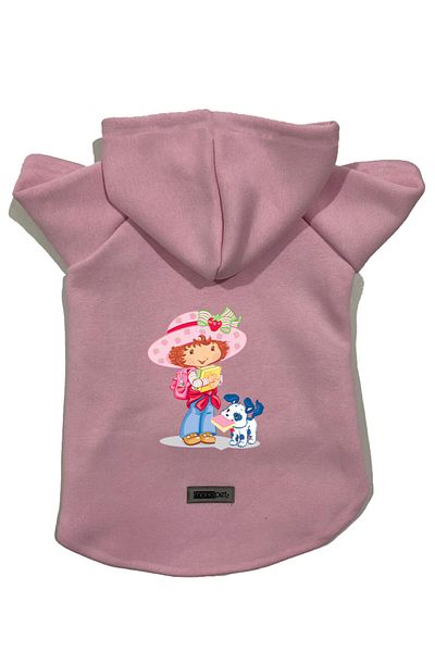 Monopetz Hooded Fleece Sweatshirt Dog and Cat Outfit & Dress - Pink Strawberry Girl and Dog