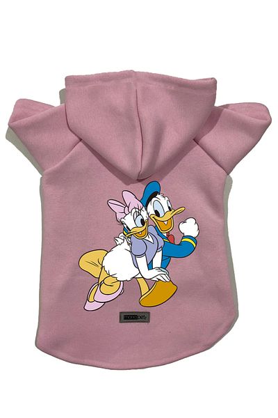 Monopetz Hooded Fleece Sweatshirt Dog and Cat Outfit & Dress - Pink Deysi & Donald