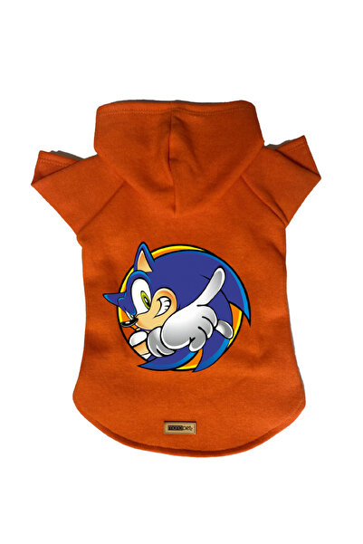 Monopetz سويت شيرت من الصوف بغطاء للرأس للكلاب والقطط - برتقالي سونيك - مقاس XL