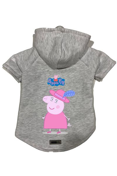 Monopetz Hooded Fleece Sweatshirt Dog and Cat Outfit & Dress - Gray Peppa Pig