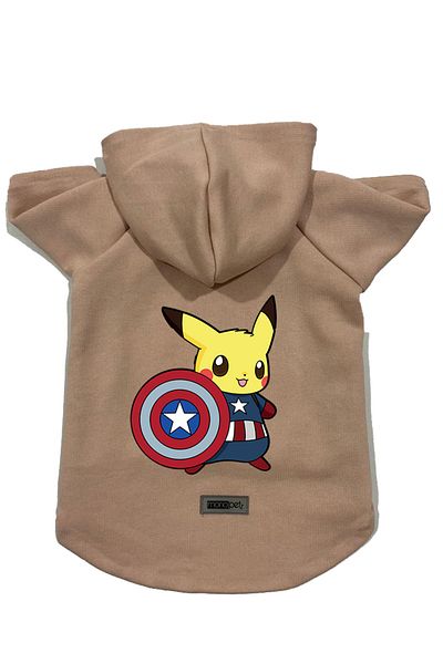 Monopetz Hooded Fleece Sweatshirt Dog and Cat Outfit & Dress - Beige New Pikachu 2