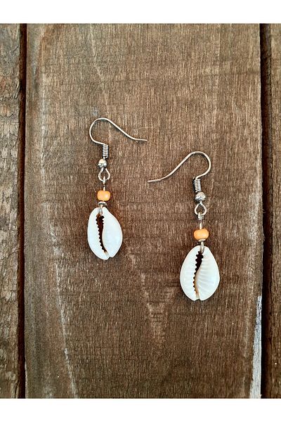 özde dekor Real Sea Shell, Colorful Beaded Earrings (ORANGE)