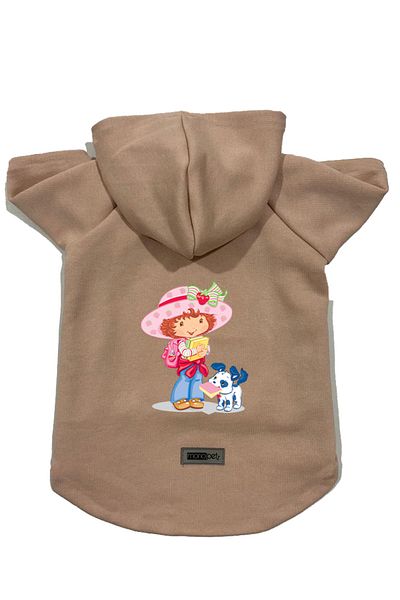 Monopetz Hooded Fleece Sweatshirt Dog and Cat Outfit & Dress - Beige Strawberry Girl and Dog