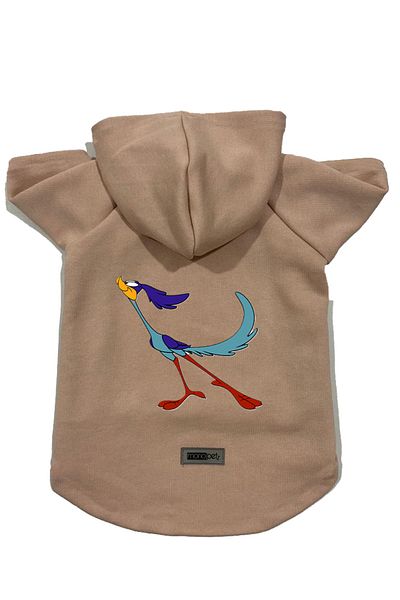 Monopetz Hooded Fleece Sweatshirt Dog and Cat Outfit & Dress - Beige Road Runner