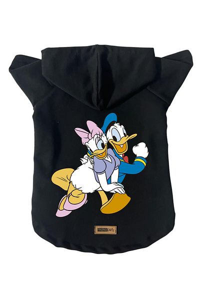 Monopetz Hooded Fleece Sweatshirt Dog and Cat Outfit & Dress - Black Deysi & Donald