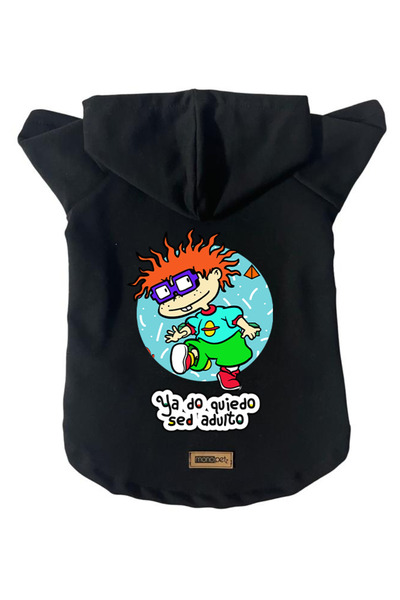 Monopetz سويت شيرت من الصوف بغطاء للرأس ملابس للكلاب والقطط - أسود Rugrats Ca...