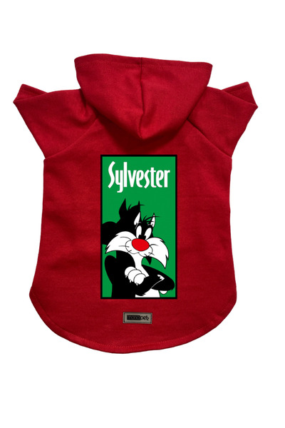 Monopetz سويت شيرت من الصوف بغطاء للرأس للكلاب والقطط - أحمر سيلفستر - مقاس M
