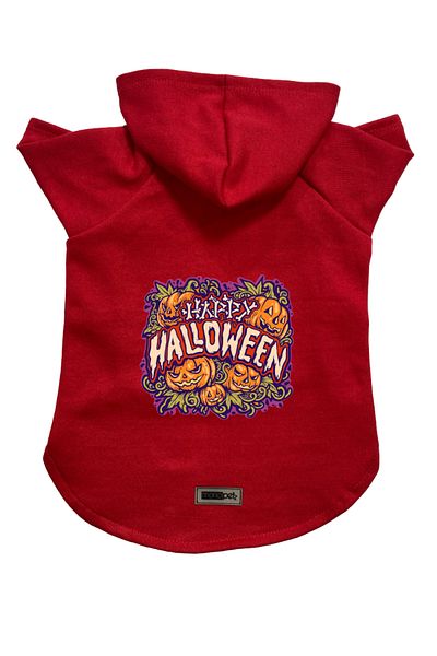 Monopetz Hooded Fleece Sweatshirt Dog and Cat Outfit & Dress - Red Happy Halloween