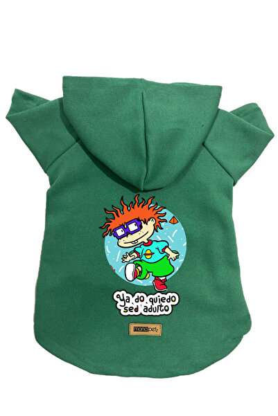 Monopetz سويت شيرت صوف بغطاء للرأس ملابس للكلاب والقطط - أخضر Rugrats Carlito...