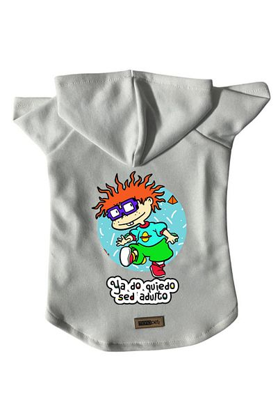 Monopetz Hooded Fleece Sweatshirt Dog and Cat Outfit & Dress - White Rugrats Carlitos