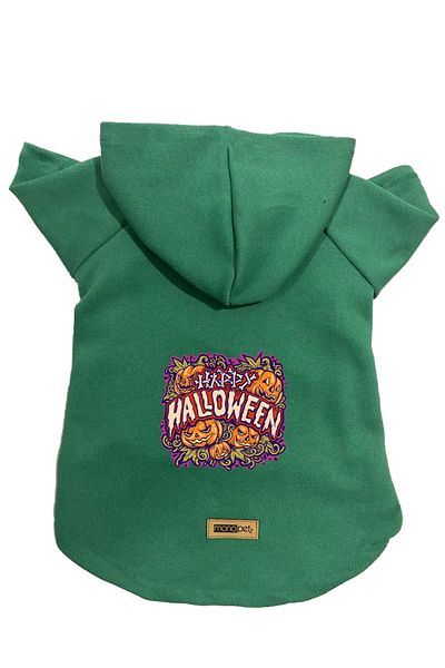 Monopetz Hooded Fleece Sweatshirt Dog and Cat Outfit & Dress - Green Happy Halloween
