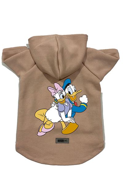 Monopetz Hooded Fleece Sweatshirt Dog and Cat Outfit & Dress - Beige Deysi & Donald