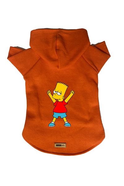 Monopetz Hooded Fleece Sweatshirt Dog and Cat Outfit & Dress - Orange Bart Simpson
