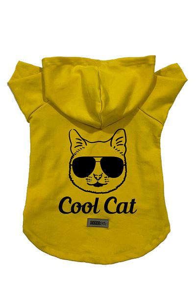 Monopetz Hooded Fleece Sweatshirt Dog and Cat Outfit & Dress - Yellow Cool cat