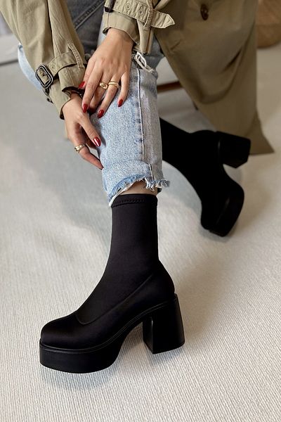 POLKA STORE Punk Stretch Boots Πλατφόρμα Γόβες Μαύρο Ματ Δερμάτινο Γυναικείο Μποτάκι