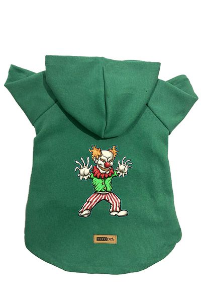 Monopetz Hooded Fleece Sweatshirt Dog and Cat Outfit & Dress - Green Evil Clown