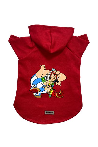 Monopetz Hooded Fleece Sweatshirt Dog and Cat Outfit & Dress - Red Astrix and Obelix