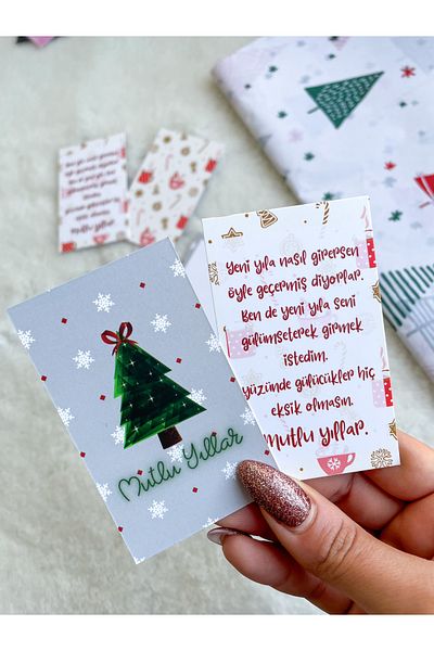 Hayal.kirtasiyesi New Year Note Card - 5X8 Cm, 20 Pieces, Duplex, 2 Models Mixed Set, Gift Card