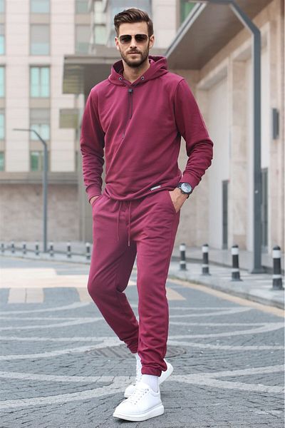 Madmext Claret Red Kapuzen-Basic-Trainingsanzug-Set 5908
