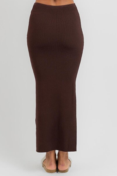 Madmext Brown Basic Long Knitwear Skirt Mg1813