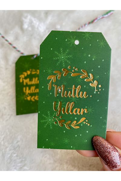 Hayal.kirtasiyesi 5X8 cm 20 Pieces of New Year's Tags - Gold Leaf, One-Way, Perforated Product Tags