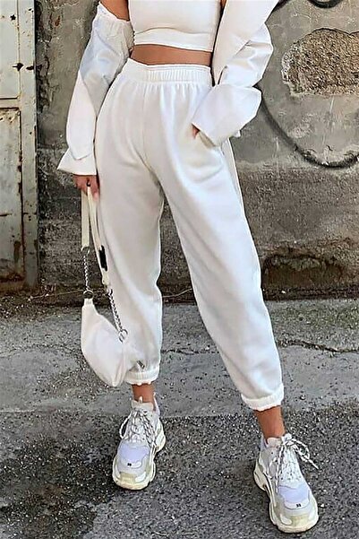 Madmext Mad Girls White Elastic Leg Oversize Women's Tracksuit Mg324