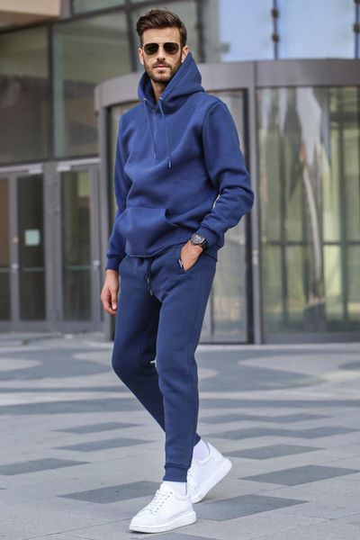 Cl Trendyol Fleece Puma Feel Herren-Trainingsanzug-Set in Marineblau Good Sweat - Hooded